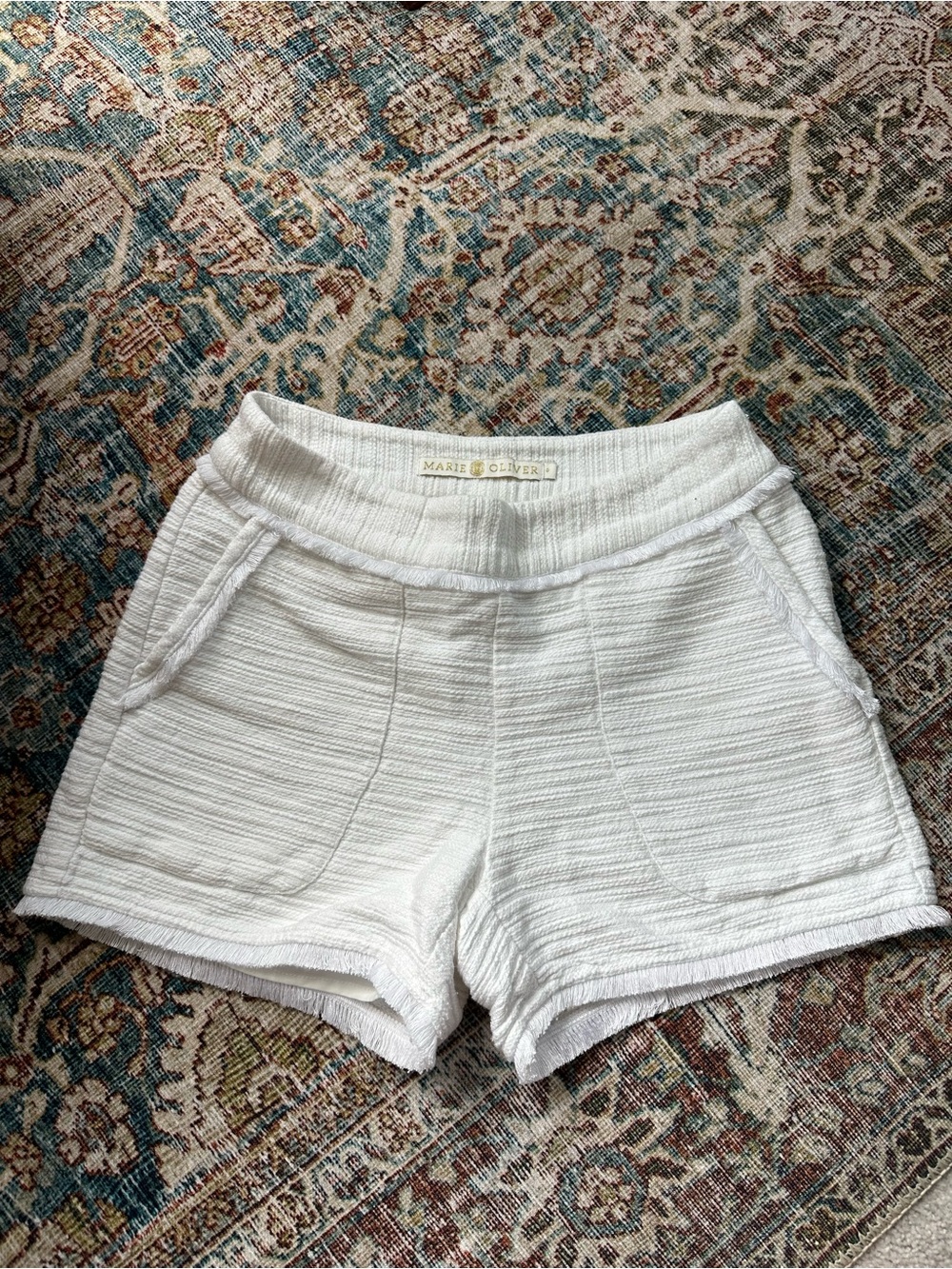 Marie Oliver White Cotton Linen Fringe Trim Shorts Size 0